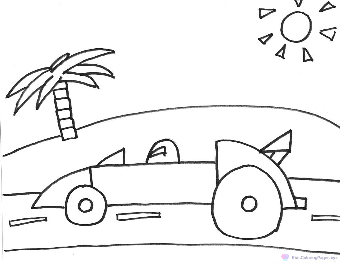 Beach Race Car coloring page for printing