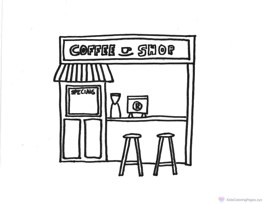 Coffee Shop coloring page for printing