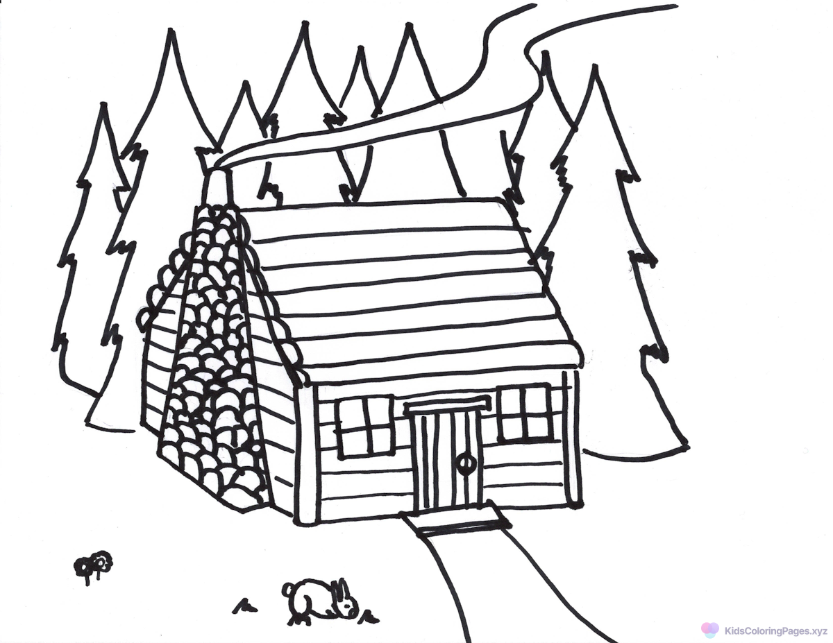 Cozy Log Cabin coloring page for printing