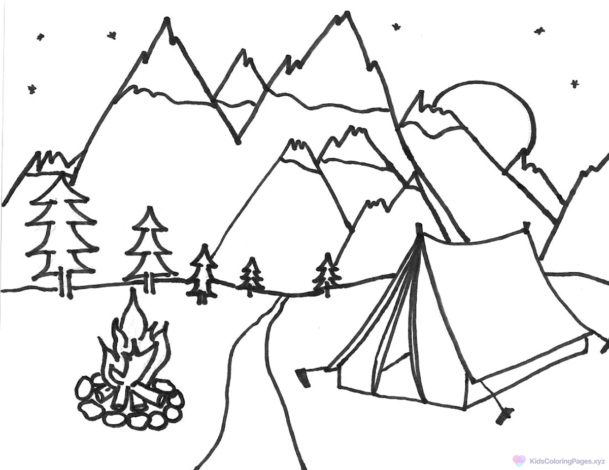 Mountain Camp Site coloring page for printing