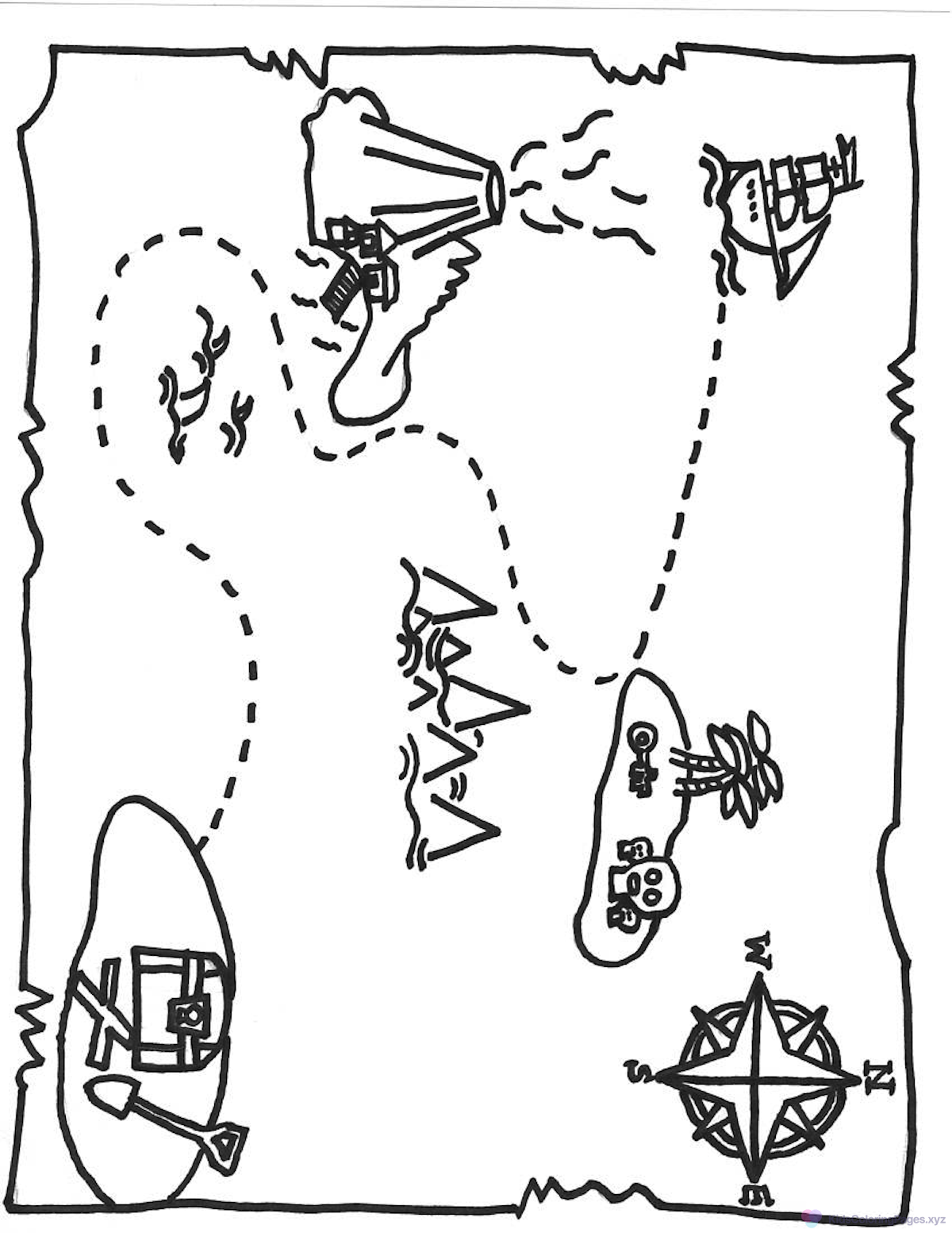 Pirate Treasure Map coloring page for printing
