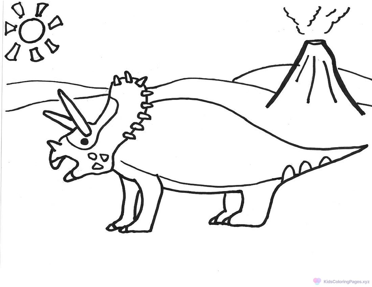 Triceratops Volcano Escape coloring page for printing
